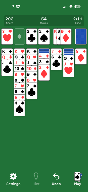 Solitaire 1515 mid-game board layout